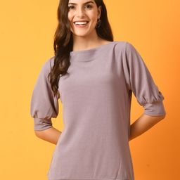 DressBerry Lavender Boat Neck Cuffed Sleeves Top-image-30