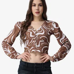 Popwings Abstract Printed Regular Crop Top-picture-0