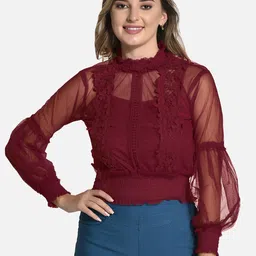 FIMS Bishop Sleeves Lace Inserts Blouson Top-picture-41