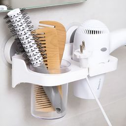 Kuber Industries White Hair Dryer Shelves Bath Accessories Set-58