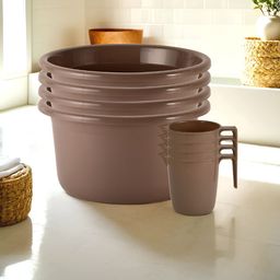 Kuber Industries Brown 8 Pieces Matte Bath Accessories Set-image-86