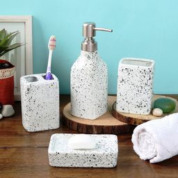 House Of Accessories 4 Pieces White & Black Printed Bathroom Accessories-image-92