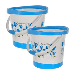 Kuber Industries White & Blue 2 Pieces Floral Printed Unbreakable Bucket-image-65