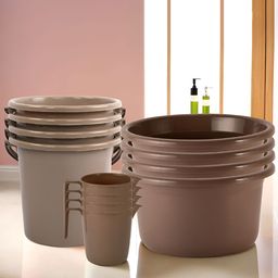 Kuber Industries Brown 12 Pieces Matte Bath Accessories Set-image-34