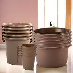 Kuber Industries Brown 15 Pieces Matte Bath Accessories Set-26