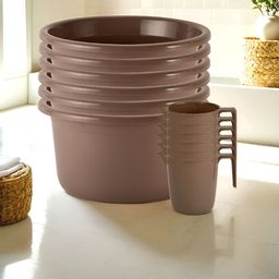 Kuber Industries Brown 12 Pieces Matte Bath Accessories Set-image-82