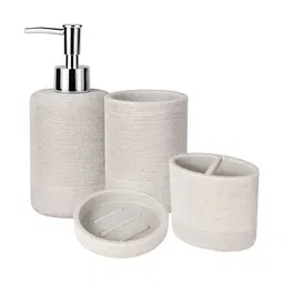 UMAI Khaki 4 Pieces Textured Resin Bath Accessories Set-image-9