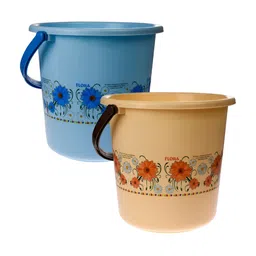 Kuber Industries Blue & Cream 2 Pieces Floral Unbreakable Bucket-image-43