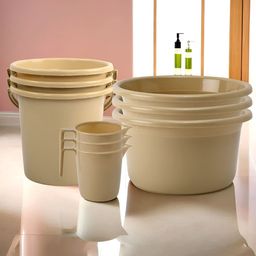Kuber Industries Beige 9 Pieces Matte Bath Accessories Set-19