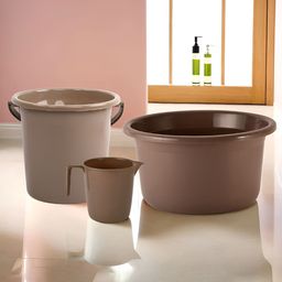 Kuber Industries Brown 3 Pieces Matte Bath Accessories Set-18