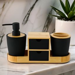 UMAI Black & Brown 3 Pieces Bath Accessories Set-17