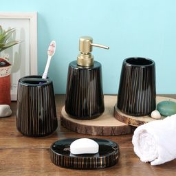 House Of Accessories Pack of 4 Black Striped Bathroom Accessories-image-59