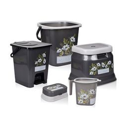 Kuber Industries Grey & Green 5 Piece Bath Accessories Set-21