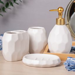 MARKET99 White 4 Pieces Textured Bathroom Accessories Set-image-18