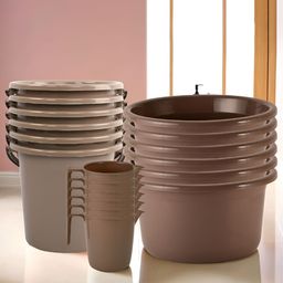 Kuber Industries Brown 18 Pieces Matte Bath Accessories Set-24