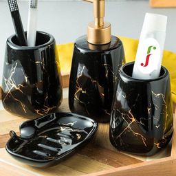 FabSeasons Set Of 4 Black Abstract Bathroom Accessories-image-56
