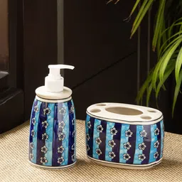 ExclusiveLane Blue Navy Blue Printed Ceramic Bathroom Accessories Set-picture-25