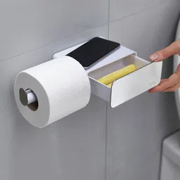 Joseph Joseph EasyStore Wall-Mounted Toilet Paper Roll Holder with Shelf and Drawer image 2