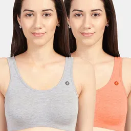 Sonari Grey & Peach-Coloured Set Of 2 Non Padded Non Wired Full Coverage Cami Bra-0