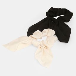 20Dresses Women Set of 2 Solid Black & Beige Scrunchies-7
