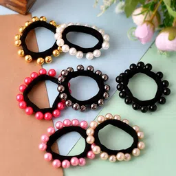 Silvermerc Designs Women Pink & Grey Set of 7 Beaded Ponytail Holders-image-97