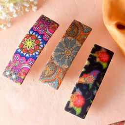 Silvermerc Designs Women Set of 3 Multicoloured French Barrette-17