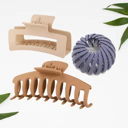 Krelin Women Brown & Lavender Set of 3 Claw Clip-image-88