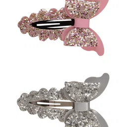 Aye Candy Girls Silver-Toned & Pink Set of 2 Butterfly Embellished Tic Tac Hair Clip-18