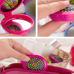 Alexvyan Round Mini Travel Hair Comb with Make-Up Mirror Folding Pocket - Pink-13