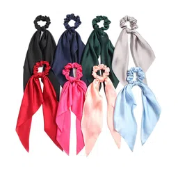 CHRONEX Women Pack of 8 Multicoloured Bowknot Ponytail Holders-image-11