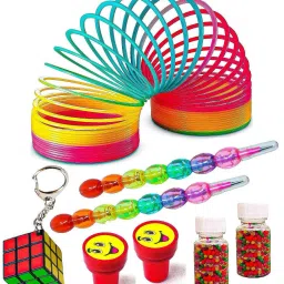 Spring Combo-8Pc One Rainbow Spring Toy /2 Moti Pencil /2 Stamp /2 water balls/ 1 Cube key chain for Kids Gag Toy-image-84