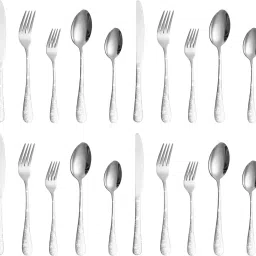Sterling Silver Silverware Set | 20-Pcs Flatware Set with Floral Printed Handle Stainless Steel Cutlery Set-image-60