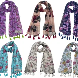 Printed Chiffon Women Multicolor Stole, Fancy Scarf-image-97