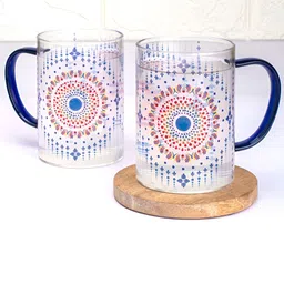 Strokes by Namrata Mehta Blue 2 Pcs Ethnic Motifs Printed Glass Transparent Mugs-44