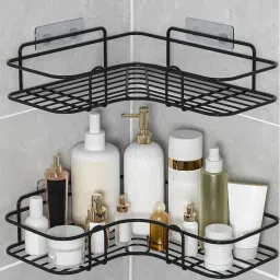 Bathroom Corner Shelf/Wall Shelf With Self Adhesive Hooks/Shelf Organizer Steel Wall Shelf-image-72