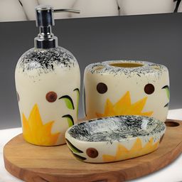 Kaolinite Yellow & Cream 3Pcs Abstract Ceramic Classic Glossy Soap Dispensers-image-62