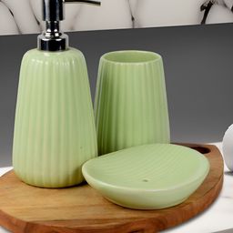 Kaolinite Green & Silver-Toned 3Pcs Striped  Ceramic Classic Glossy Soap Dispensers-image-75