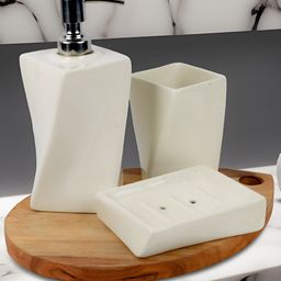 Kaolinite White & Silver-Toned 3Pcs Ceramic Classic Glossy Soap Dispensers-image-60