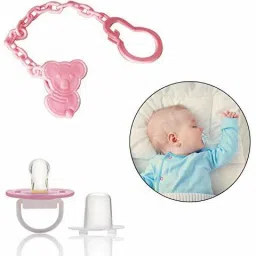 Animal Design Silicone Pacifier/Soother with Holder Chain and Clip, Pink Soother-16