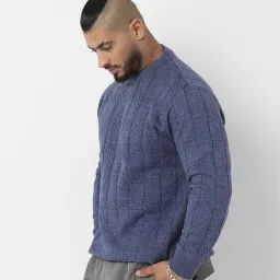 Men Checkered Crew Neck Blue Sweater-image-83