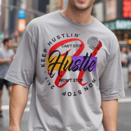 Printed Men Round Neck Cotton Blend Silver T-Shirt-image-4