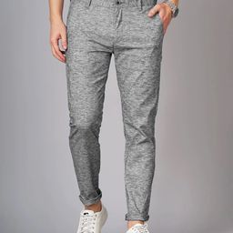 fubar Men Slim Fit Grey Cotton Blend Trousers-picture-36