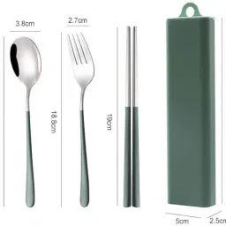 cherrybox Cutlery Set Spoon Fork & Chopstick Set with Sliding Storage Box Stainless Steel Cutlery Set image 2