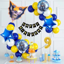 Batman Theme 9th Birthday Decoration Kit Blue Yellow Balloon Garland & Foil Set-image-95
