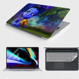 SDM galaxy lord krishna ultra hd printed 3d laptop skin sticker with screen card , key guard Combo Set-image-56