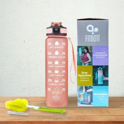 Sports Water Bottle with Time Markings & Bottle & Straw Cleaning Brush(Pink,1Lt) 1000 ml Bottle-picture-4