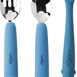 Stainless Steel Spoon, Fork Set with Early Feeding Bendable Spoon - 100% Food Grade Silicone, Stainless Steel Fork & Spoon Heads-14
