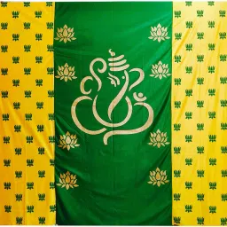 Ganesh Inspired Backdrop Cloth for Puja Room size 5ft Hight & 8ft Width Curtain Fabric-18