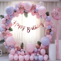 Solid Pink & Purple Birthday Decoration Items 62 Pcs Set for Girls Balloon-image-3