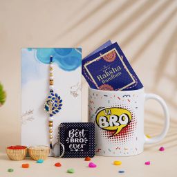 Designer TGS-Rakhi-1507 Assorted Mug, Key Ring, Greeting Card, Chawal Roli Pack, Rakhi Set-image-2